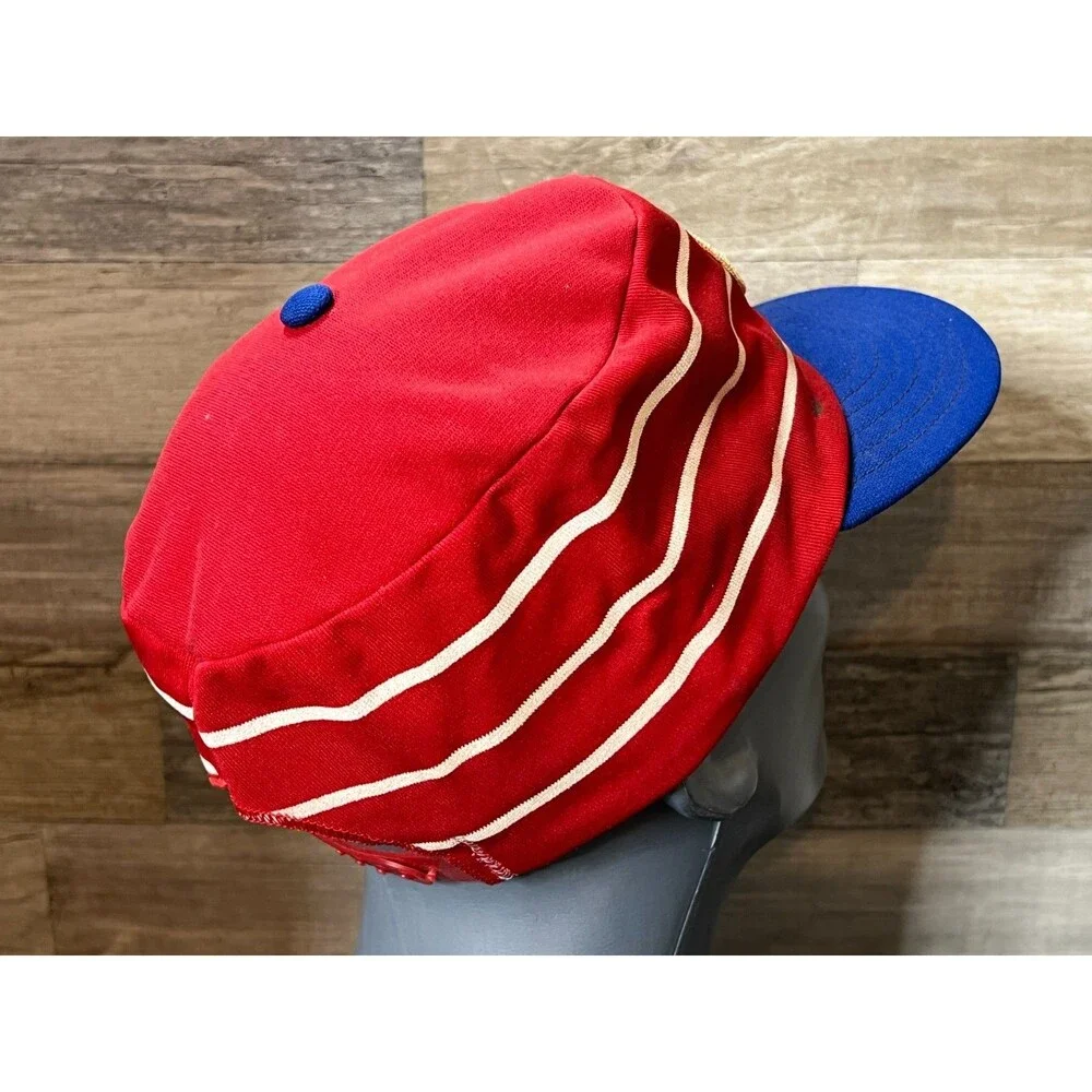 Vintage New Era Custom STP Racing Snapback Pillbox Hat Red w/ White Stripes